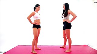 Asian vs Brunette Bikini Catfight Femdom Scissorhold